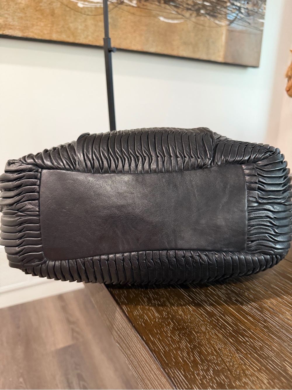 Coach Ashley Black Gathered Leather Shoulder Bag with Brass Accent F23928 - Picture 4 of 10